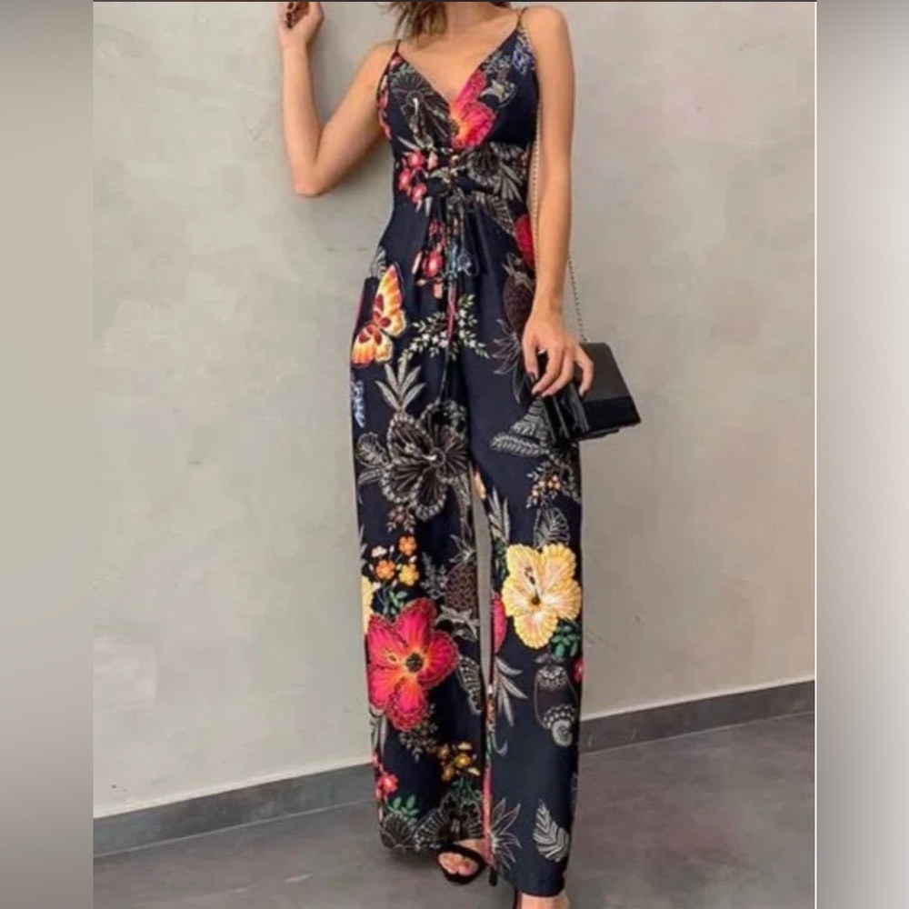 FARM Rio Made In Brazil Floral Jumpsuit in Black and Red